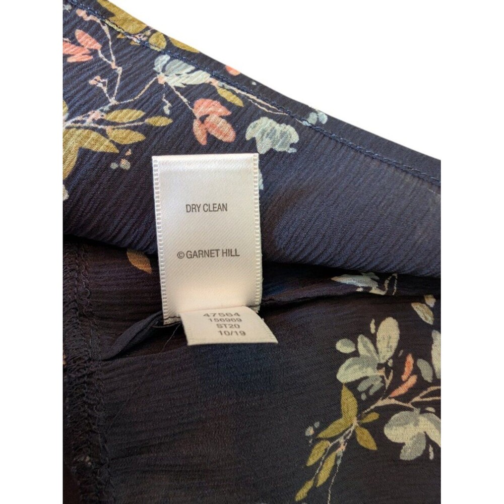 Garnet Hill | Floral Tiered Silk Dress | Size 14 | Navy Blue Multicolor Print - Picture 6 of 11